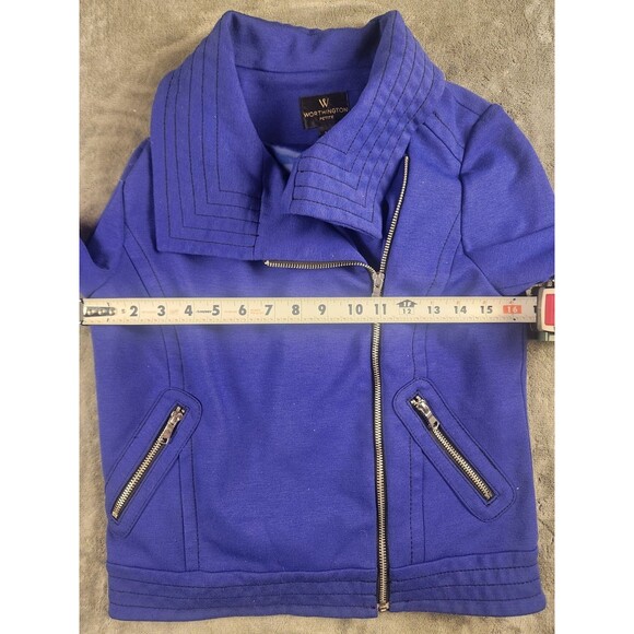 Worthington Petite PS Purple/blue Asymmetrical Zip Jacket Moto Style Lined - Picture 6 of 8